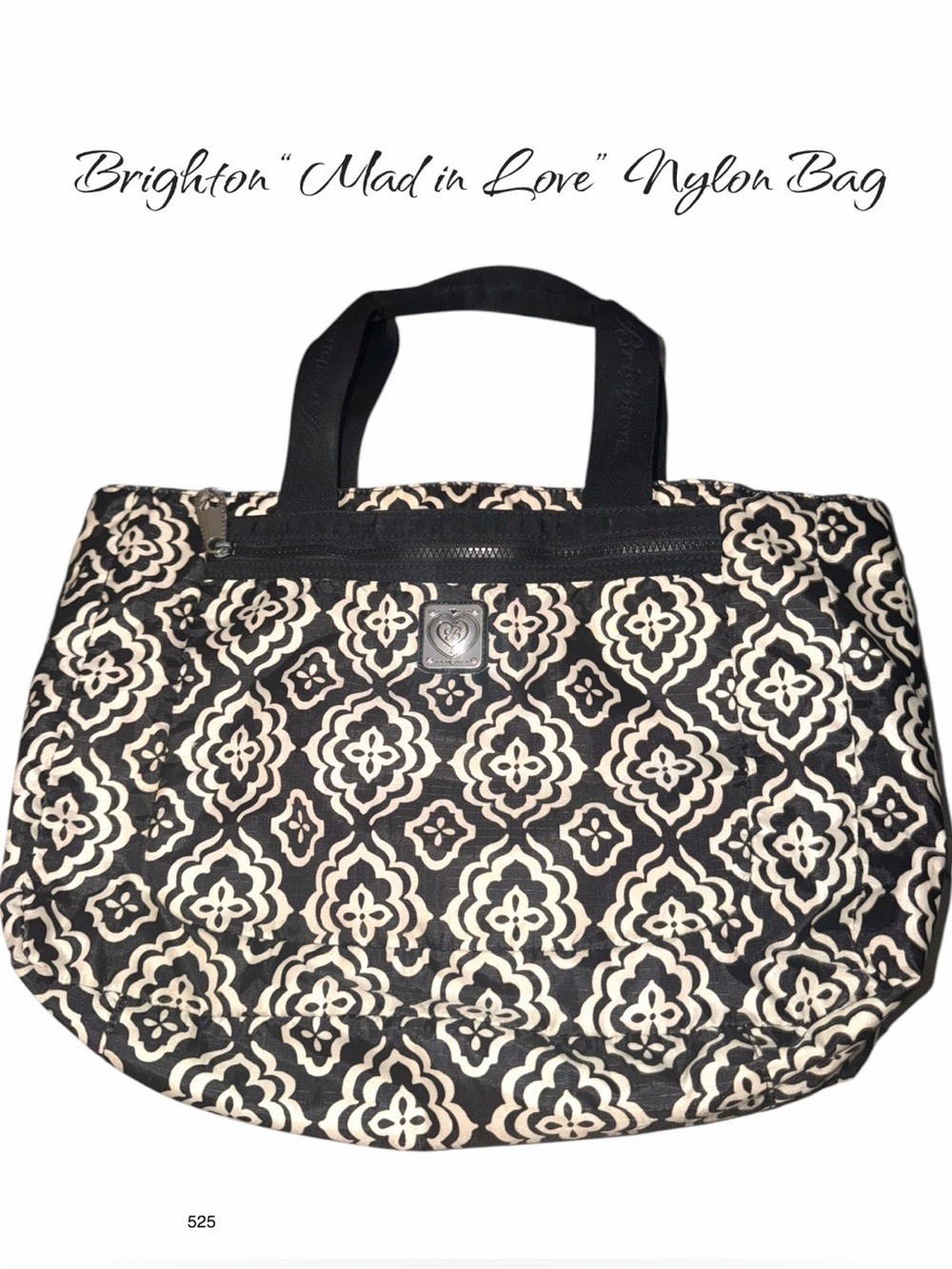 Brighton 'Mad in Love' Black & Cream Patterned Nylon Tote